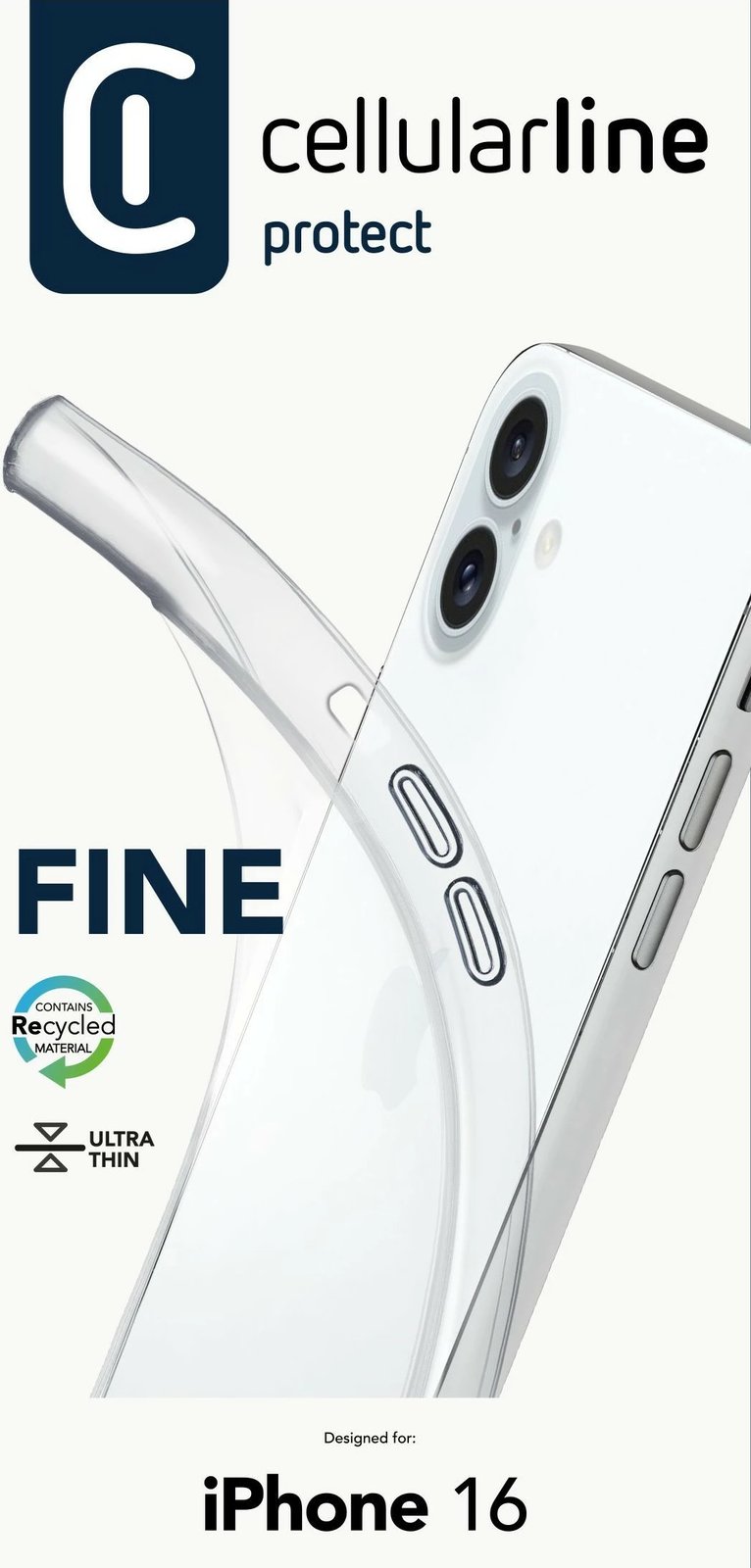 Mbështjellës Cellular Line për iPhone 16, transparent, gome, 6.1 inch