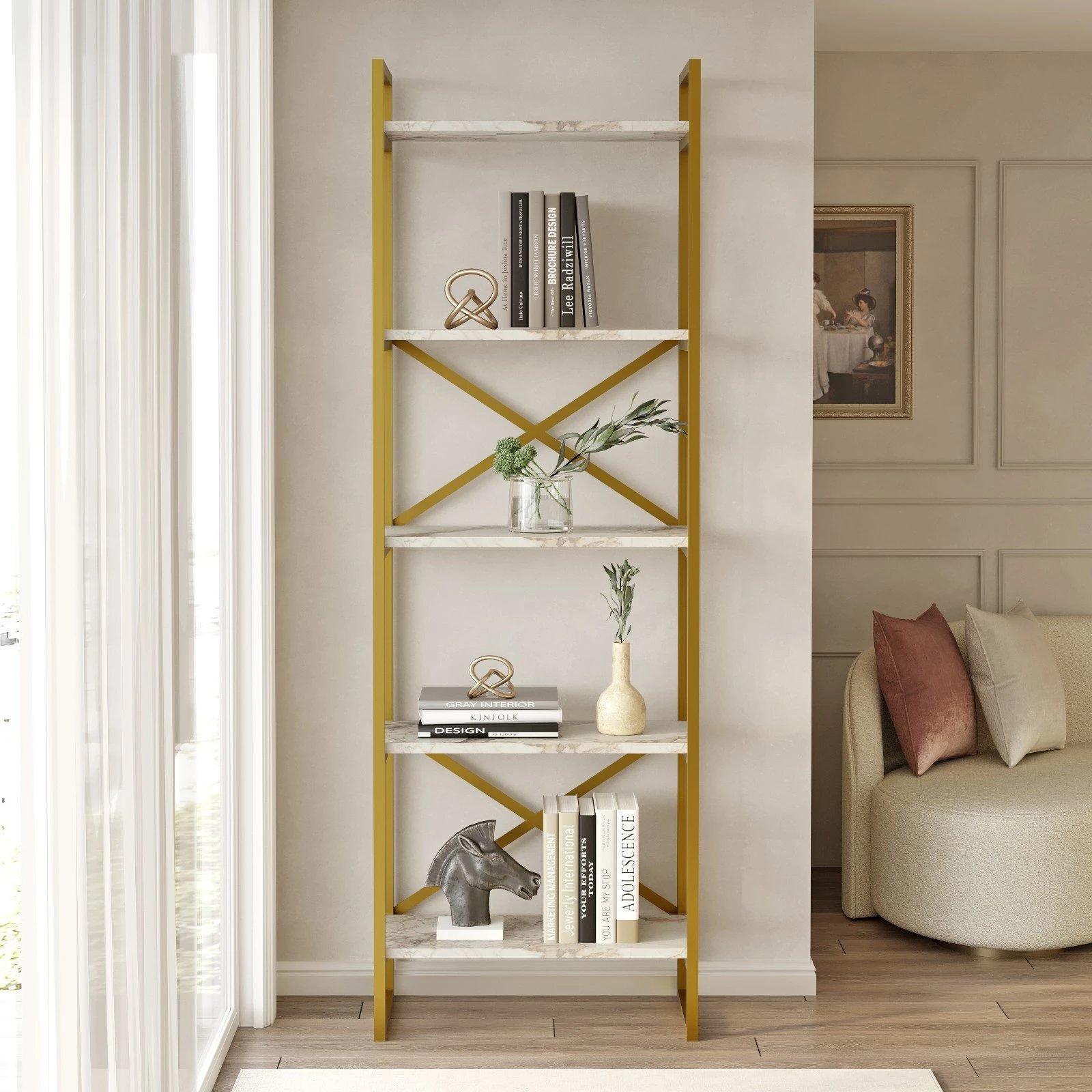 Raft librash Hanah Home, Vg3-Ge, mermer dhe ari