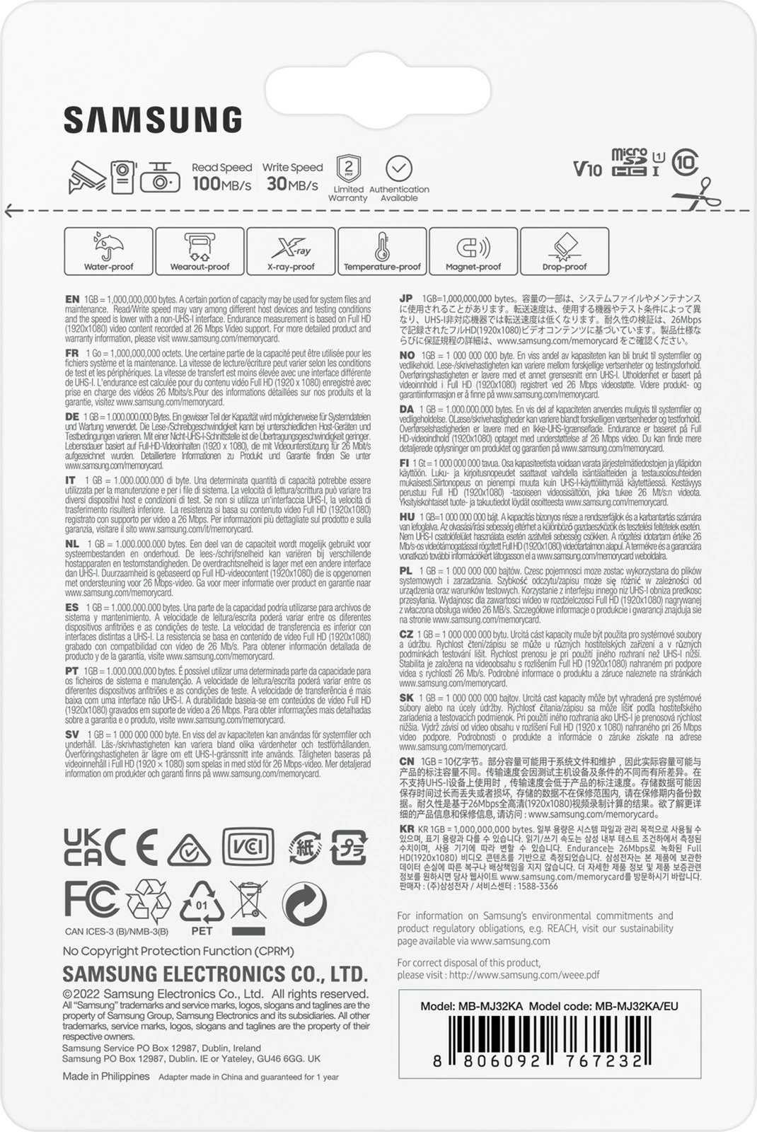 Kartelë memorie Samsung MB-MJ32K, 32 GB, MicroSDXC, Class 10, UHS-I, Bardhë