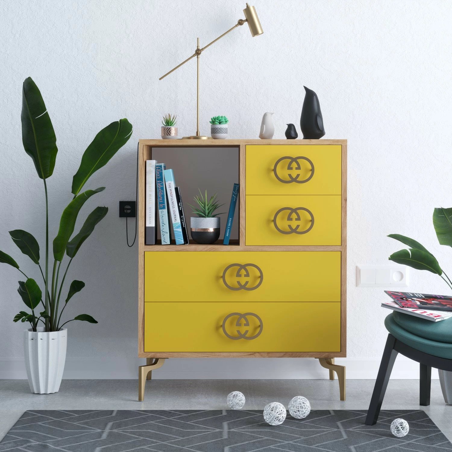 Komodë Hanah Home, ELİN, ngjyrë ari dhe lisi, 70x40x88.6cm