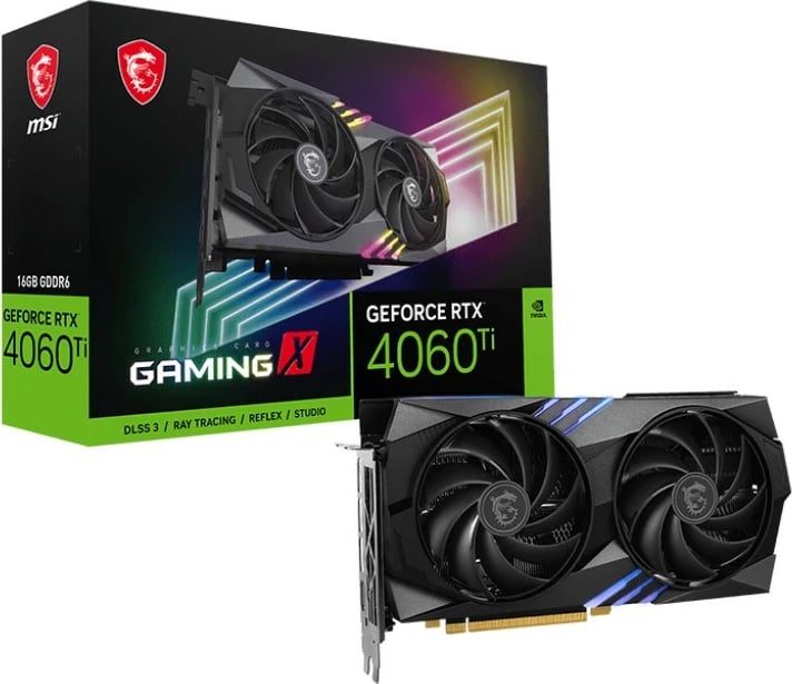 Kartelë grafike MSI GAMING GeForce RTX 4060 Ti, 16 GB, GDDR6, PCI Express x8 4.0, e zezë/gri