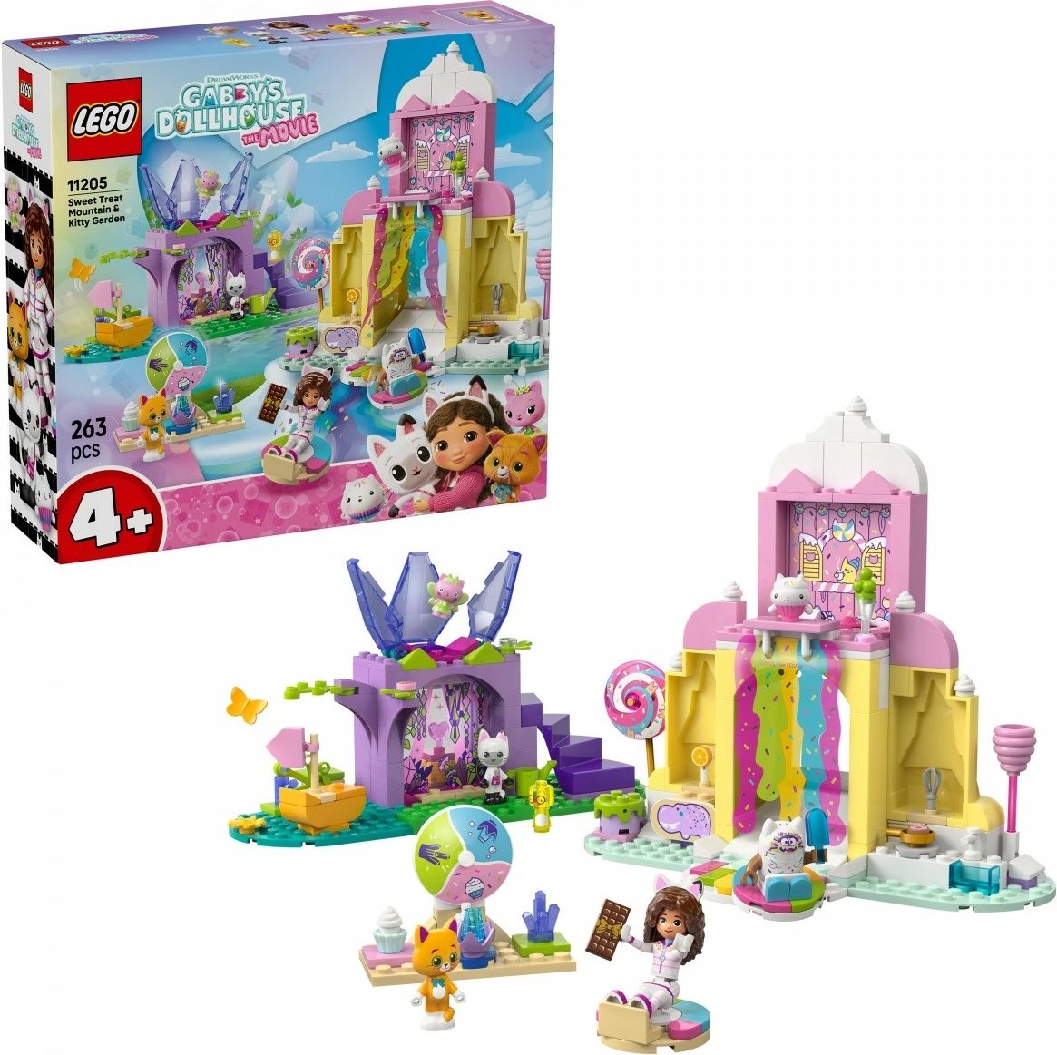 Set LEGO Gabby's Dollhouse 11205, 263 pjesë, Sweet Treat Mountain & Kitty Garden, për fëmijë 4+