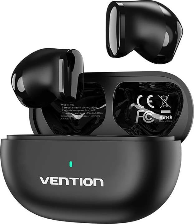 Kufje TWS Vention NBLB0 T12, pa tela, Bluetooth 5.3, me kuti karikimi, e zezë
