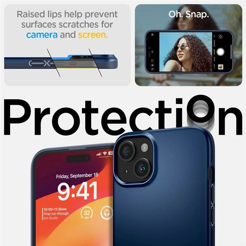 Mbështjellës Spigen Thin Fit për iPhone 15 Plus, Blu