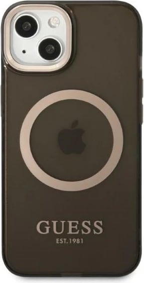 Mbështjellës Guess Gold Outline Translucent MagSafe për iPhone 13, i zi