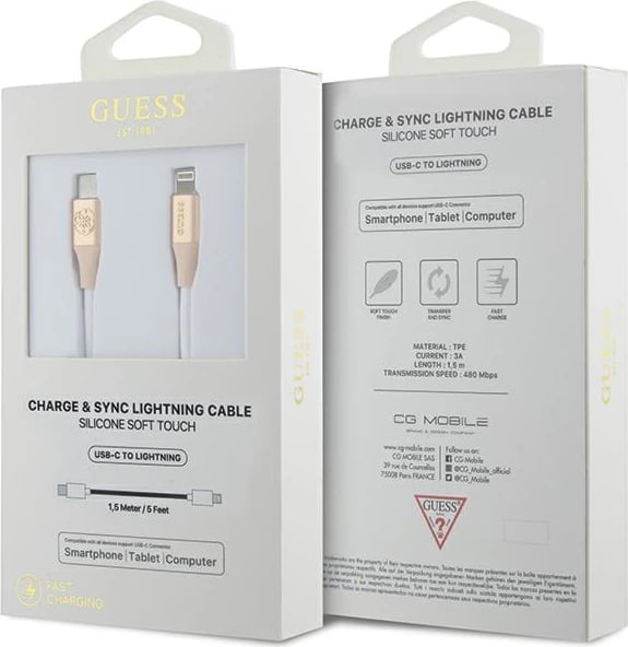 Kabllo karikimi Guess Ebossed Logo USB-C / Lightning 1.5m, e artë
