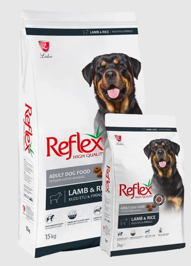 Ushqim për qen të rritur Reflex, me mish qengji dhe oriz, 15 kg