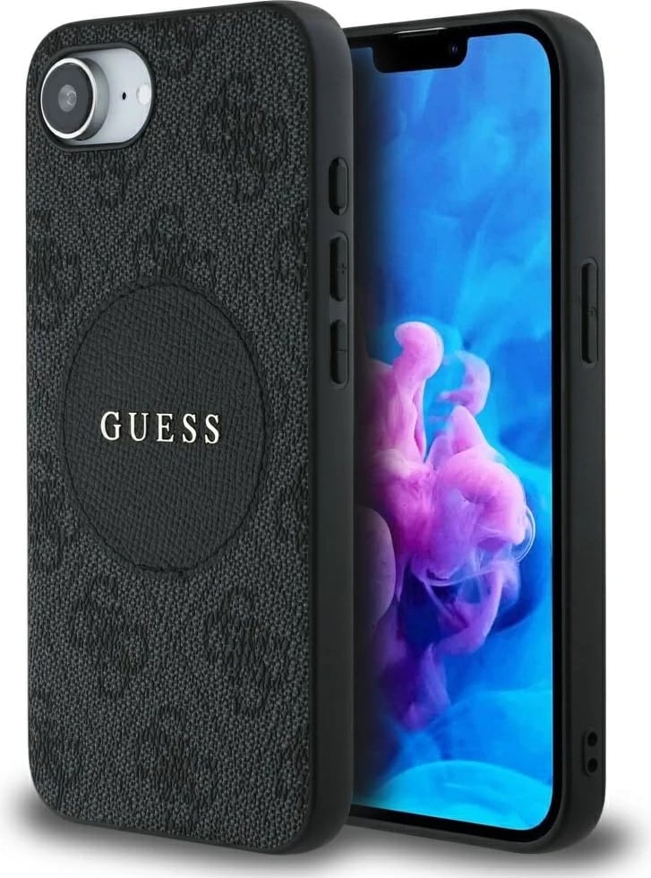 Mbështjellës Guess 4G Circle Classic Logo MagSafe për iPhone 16e, i zi