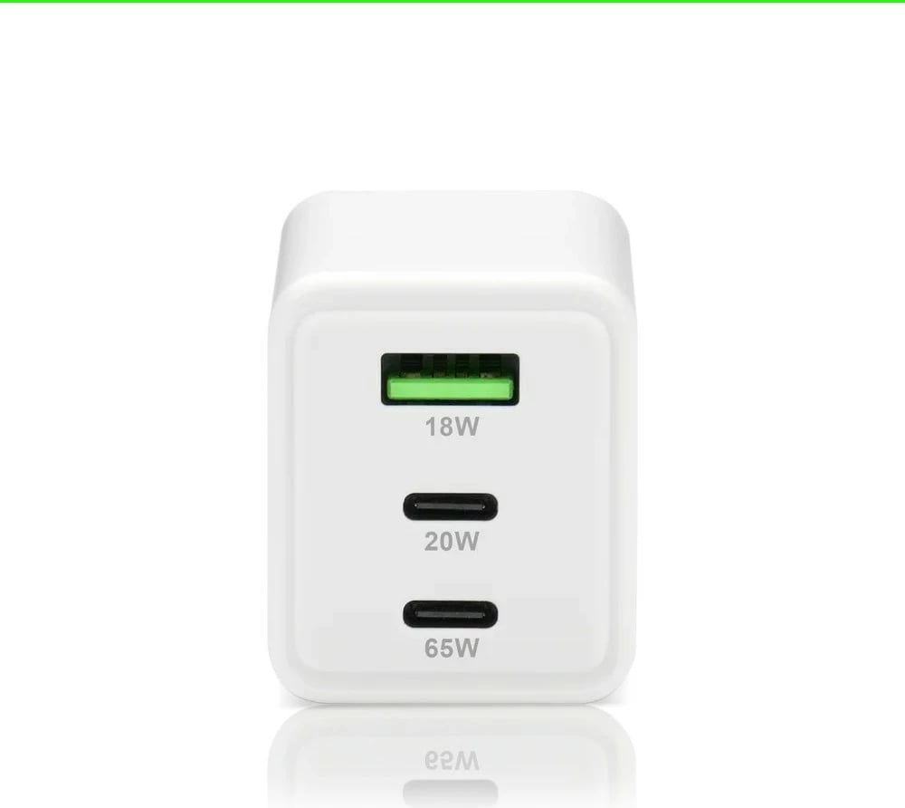 Karikues muri GaN, everActive SC-655Q, 65W, 1x USB + 2x USB-C, PD/PPS/QC4+, i bardhë
