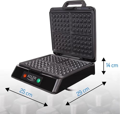 aparat për gofre, Adler AD 3036, 1080–1300 W (1500 W max), 4 gofre katrore, veshje jo-ngjitëse