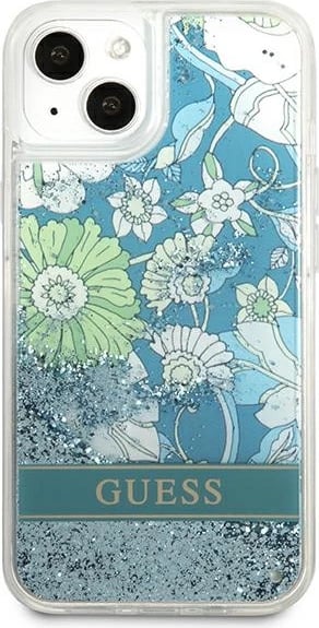 Mbështjellës Guess GUHCP13SLFLSN për iPhone 13 mini 5.4", Flower Liquid Glitter, Gjelbër