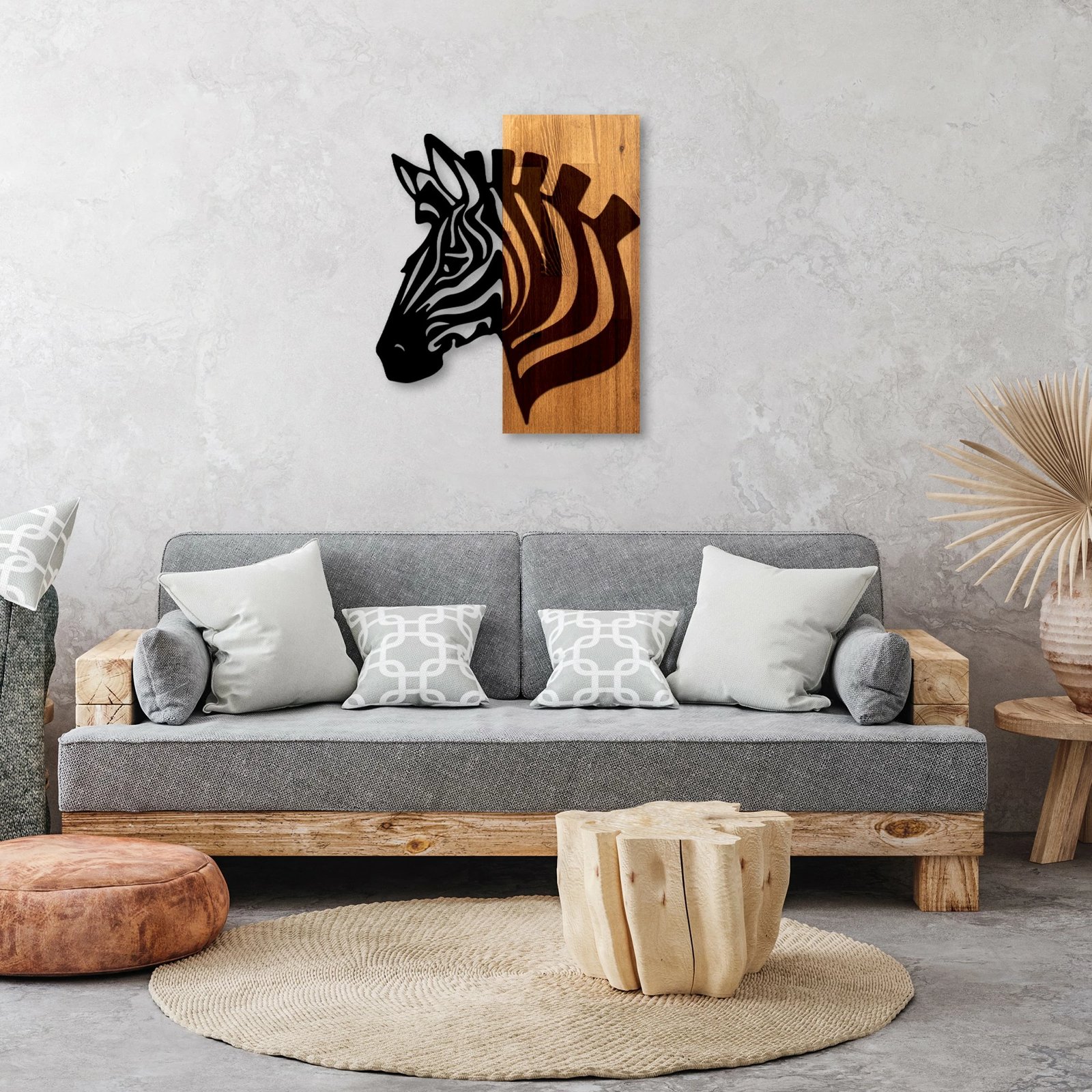 Aksesor dekorativ për mur, dru dhe metal, zebra, Wallity, ngjyrë arre dhe e zezë