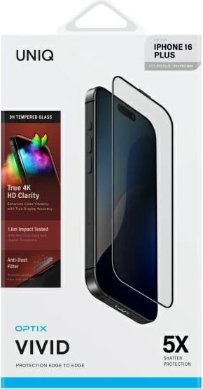 Xham mbrojtës tempered glass UNIQ Optix Vivid me aplikator për iPhone 16 Plus