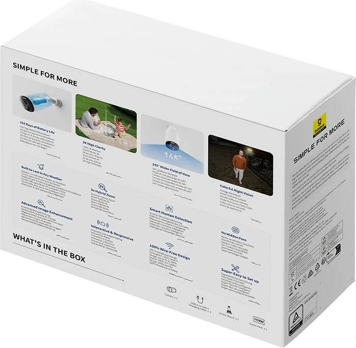 Kamerë sigurie Baseus B1 2K, IP, Wi-Fi, për jashtë, Bardhë Kamerë sigurie Baseus B1 2K, IP, Wi-Fi, për jashtë, Bardhë