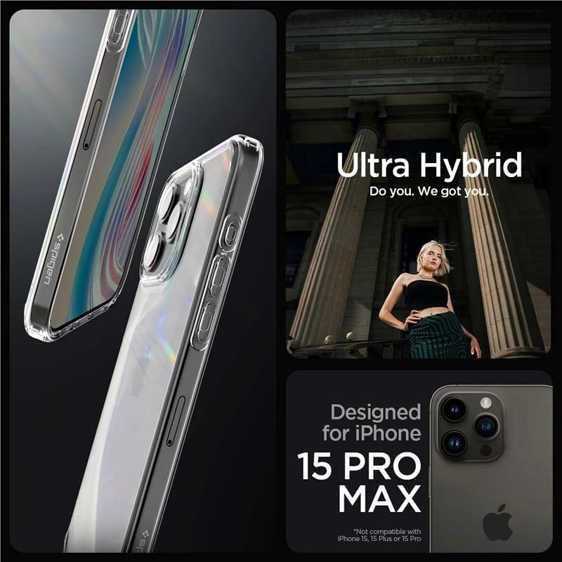 Mbështjellës Spigen Crystal Hybrid për iPhone 15 Pro Max, Transparent
