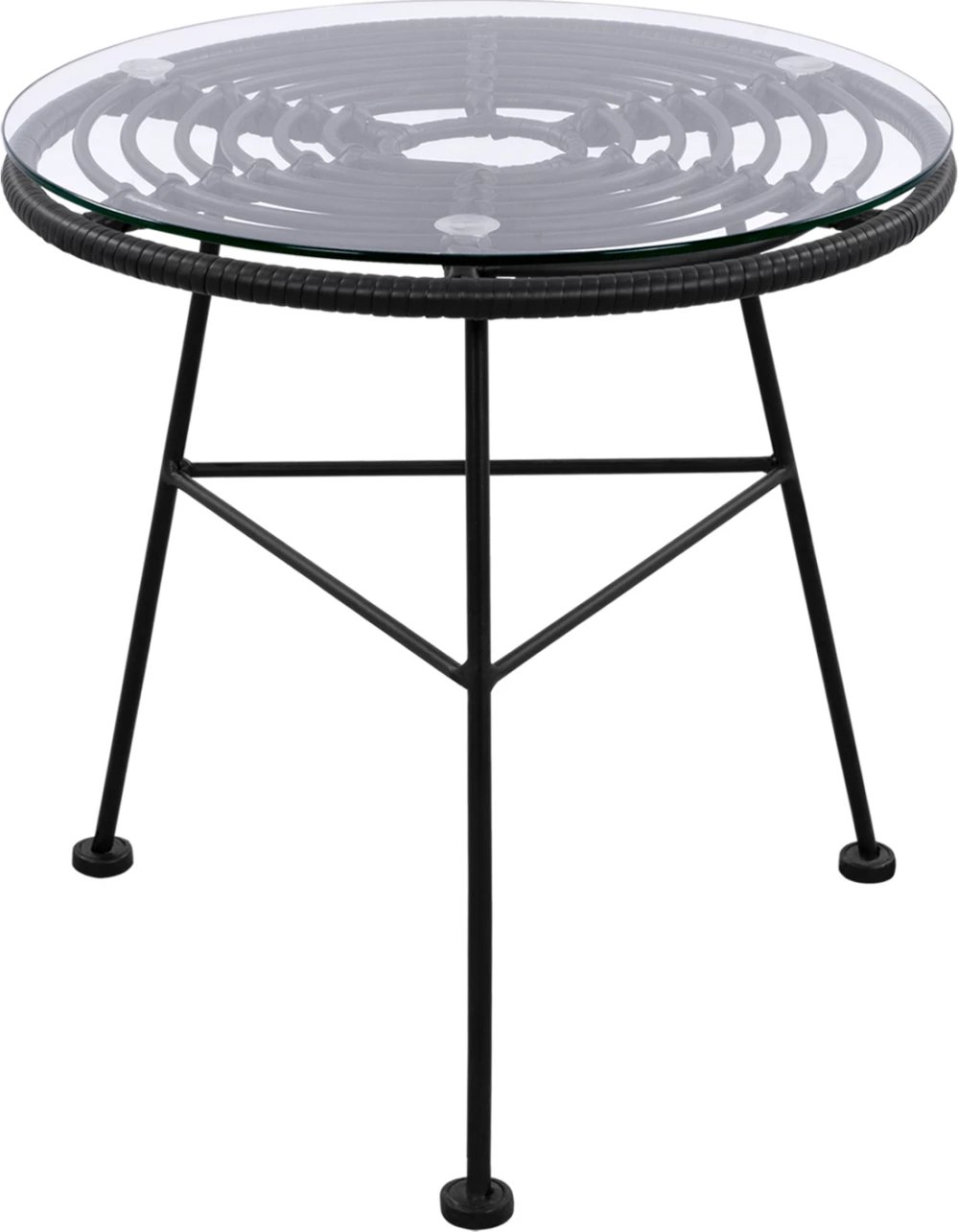 Tavolinë metalike Allegra me thurje, ngjyrë e zezë dhe xham, FH5459.02, 45x46cm