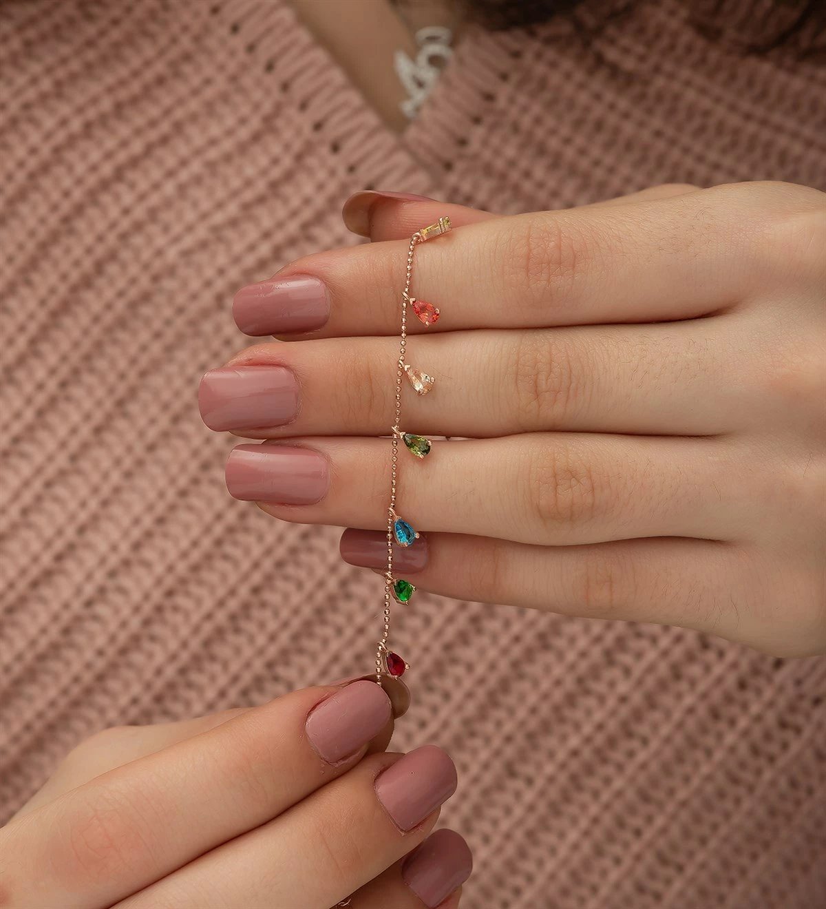 Byzylyk argjendi Jumeon, NRZ1052, ngjyrë rozë e artë, gurë zirkon shumëngjyrësh