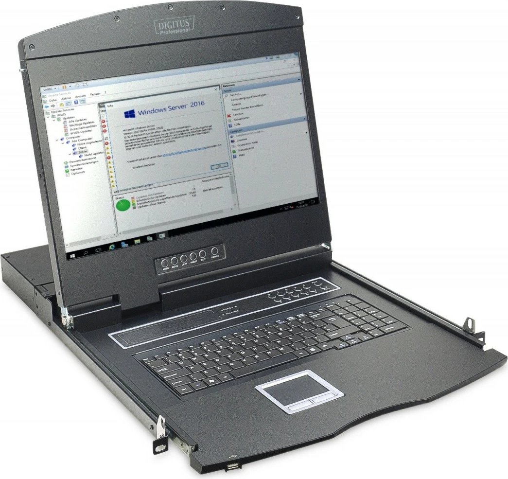 Konsolë rack Digitus DS-72211-2US me ekran 19", KVM 8 porta, tastierë US, touchpad, e zezë, set komplet me kabllo