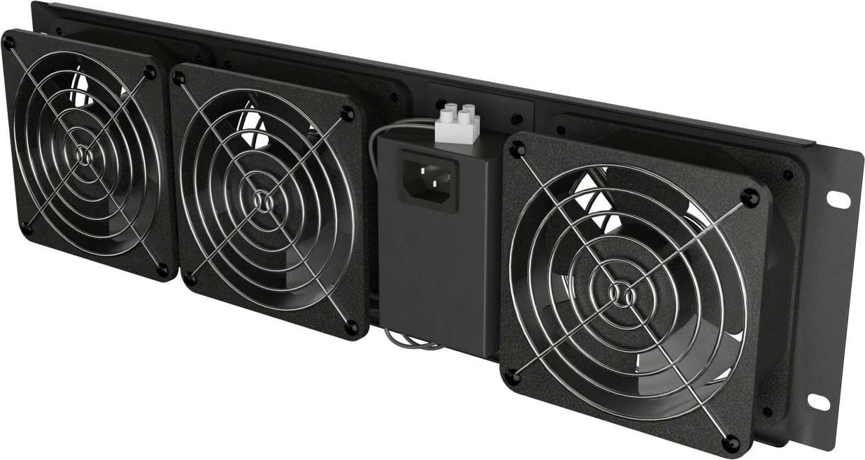 panel ventilimi vertikal rack 19" 3U, Lanberg AK-1506-B, 3 fansa, AC 230V, kabllo 2 m, e zezë RAL 9004