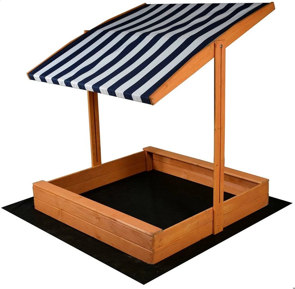 Tendë për kutinë me rërë, BABY MIX, 120x120 cm, me konstruksion druri, blu e bardhë