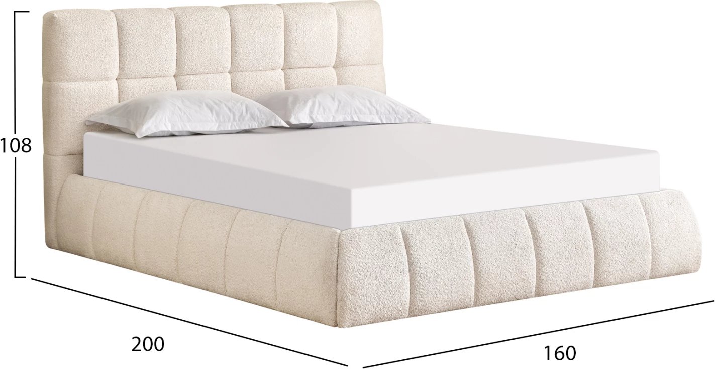 Krevat dopio EDDY, boucle bezhë, me hapësirë për depo, FH731.03, për dyshek 160x200cm