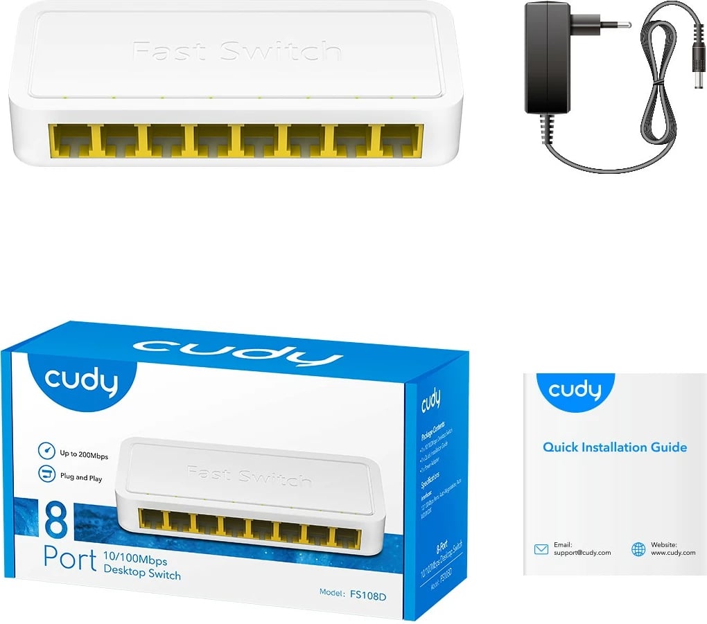 Switch Cudy FS108D, 8 porta Fast Ethernet, i bardhë, desktop
