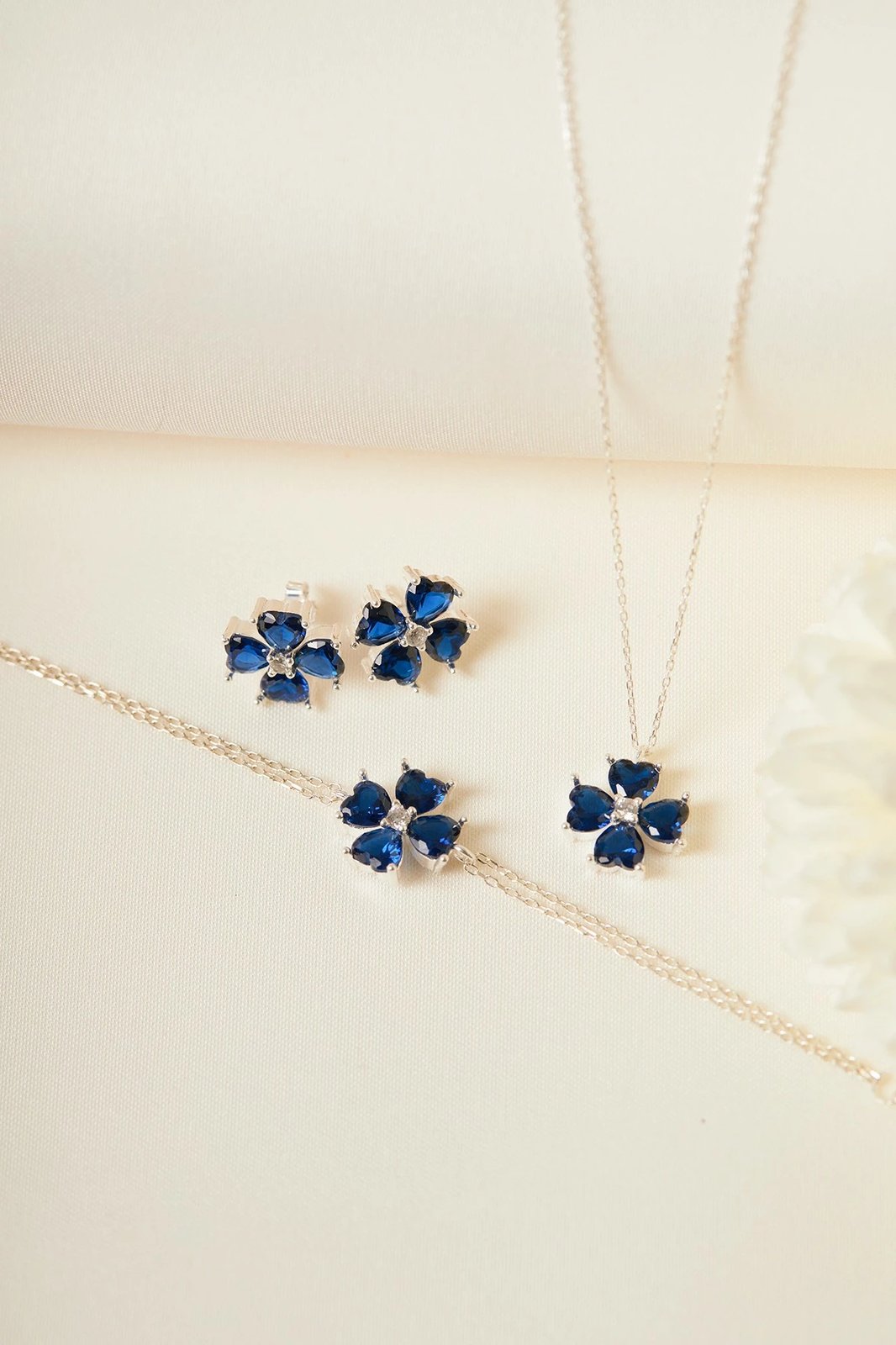 Set varëse, byzylyk dhe vathë argjendi, ngjyrë kaltër e errët, ELKAB92215