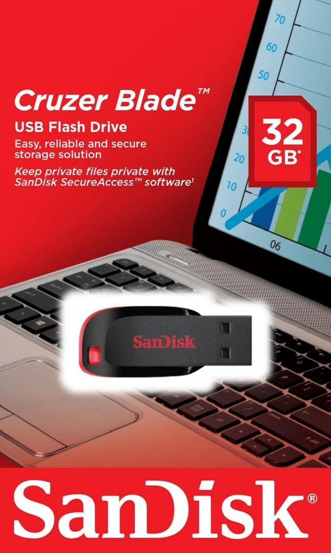 USB SanDisk Cruzer Blade, 32 GB, i zi, i kuq