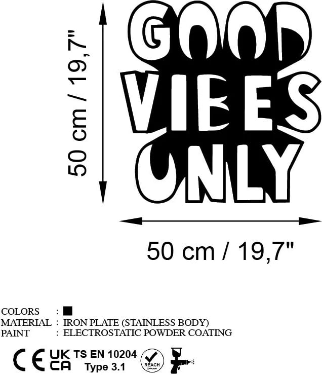 Aksesor dekorativ metalik për mur, Wallity, Good Vibes Only, 50x50cm