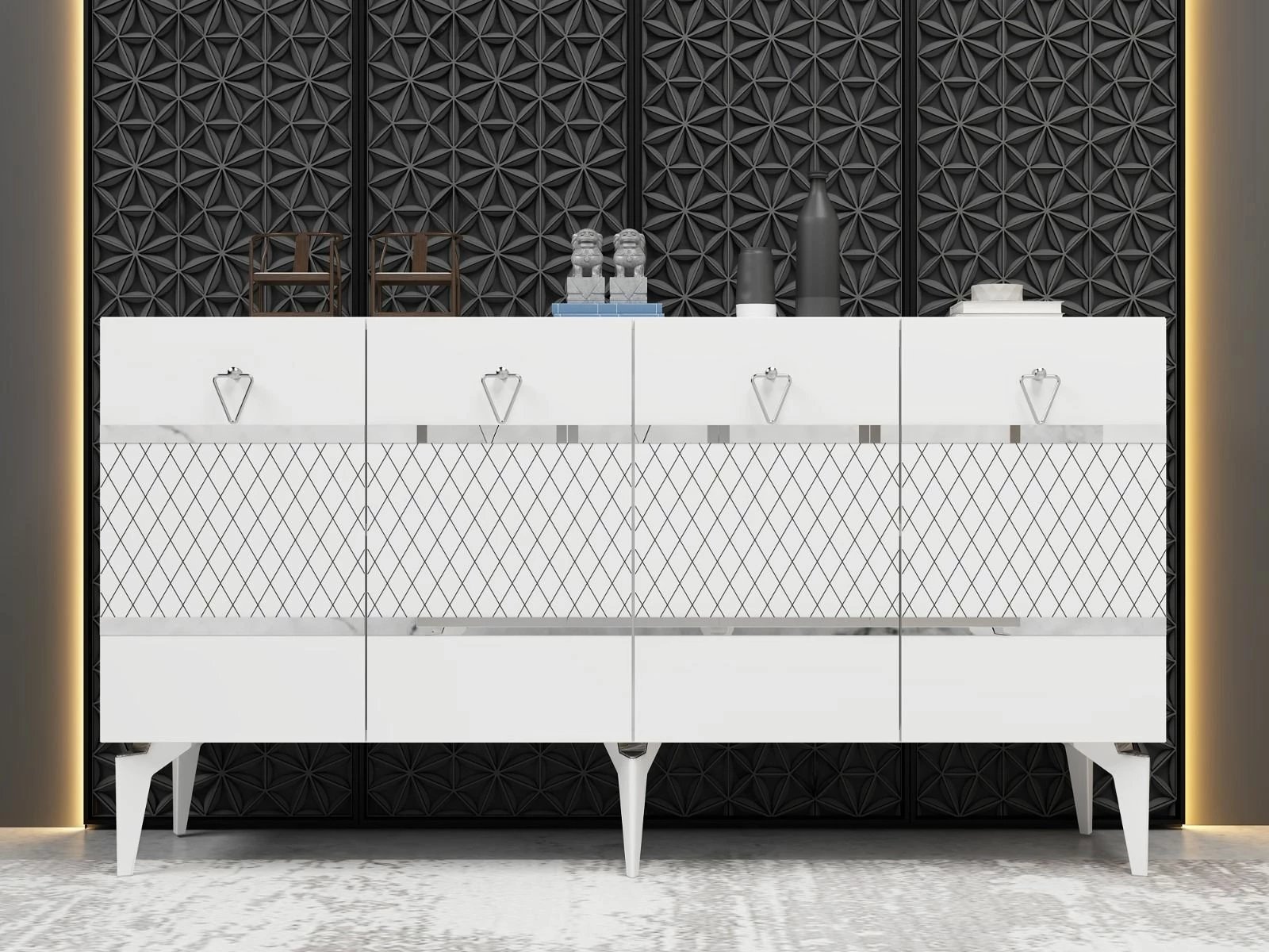 Konsol Skye Decor, ngjyrë e bardhë dhe argjendtë, Pelin