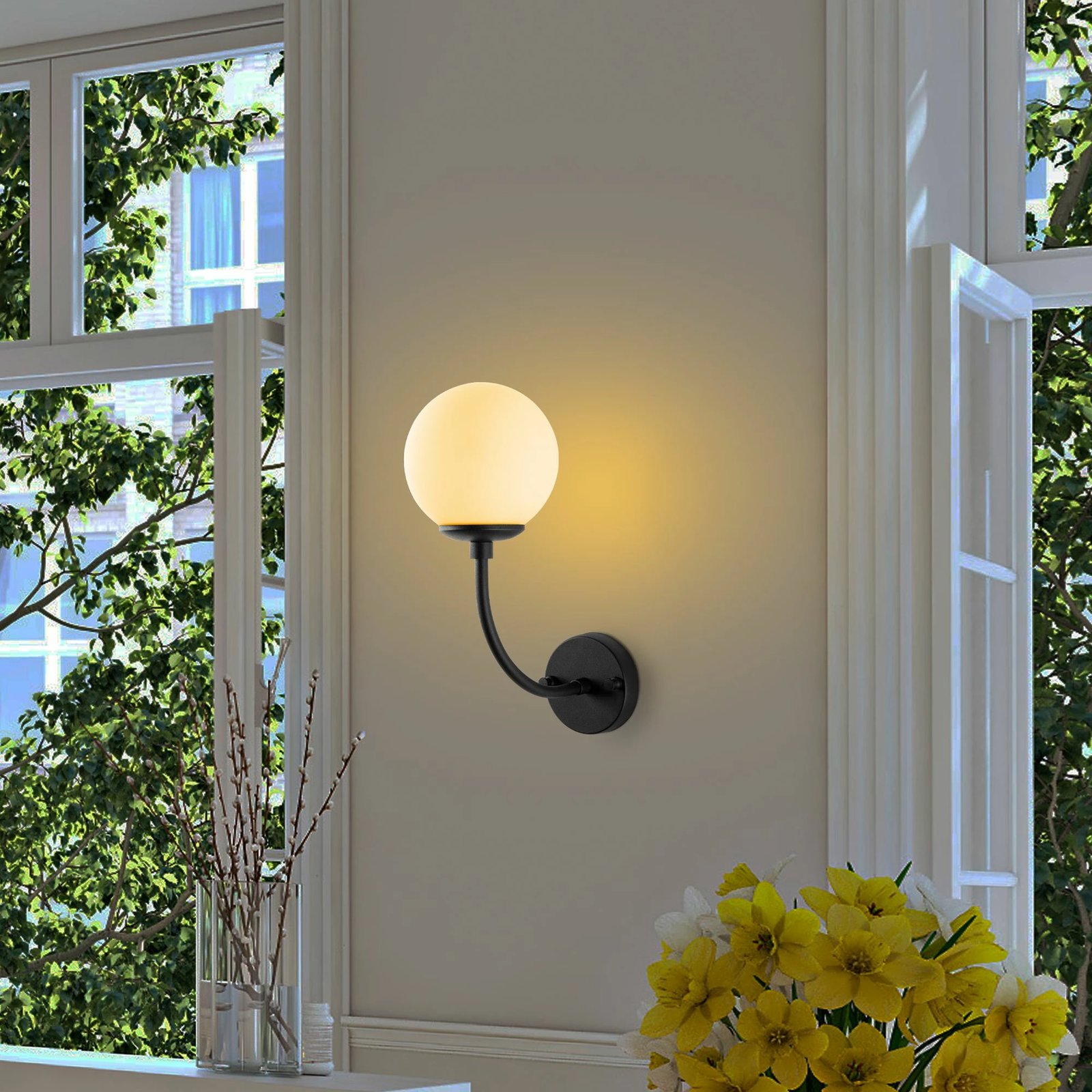 Llambë muri Opviq, Sferıs - 15031, metal e xham, ngjyrë e zezë