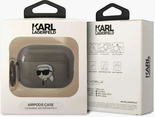 Mbështjellës Karl Lagerfeld për AirPods Pro 2, me unazë, i zi