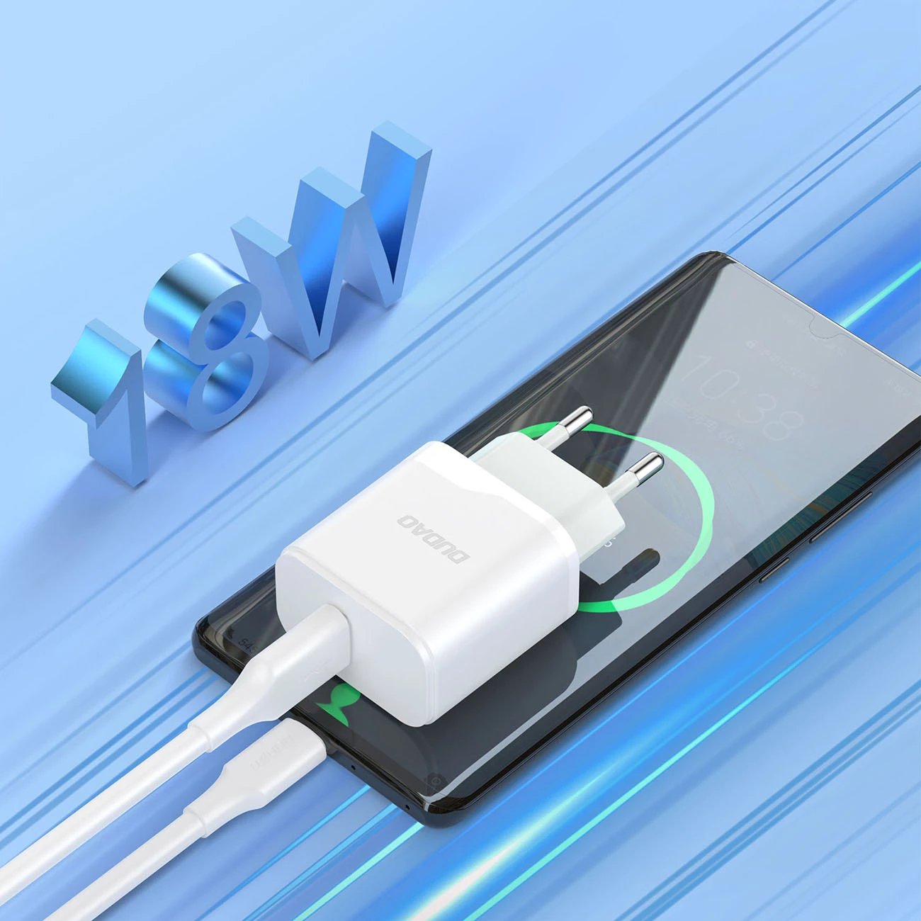Karikues rrjeti Dudao A20EU me kabllo USB-A në USB-C, 18W, Bardhë