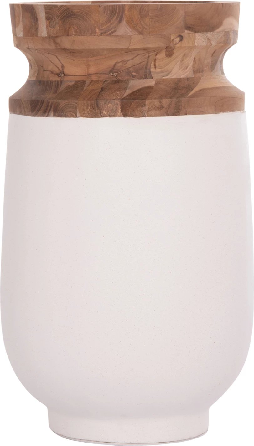 Vazo dekorative për dysheme LINTER, fibër-cement, ngjyrë e bardhë, dru tik, Φ34x60cm