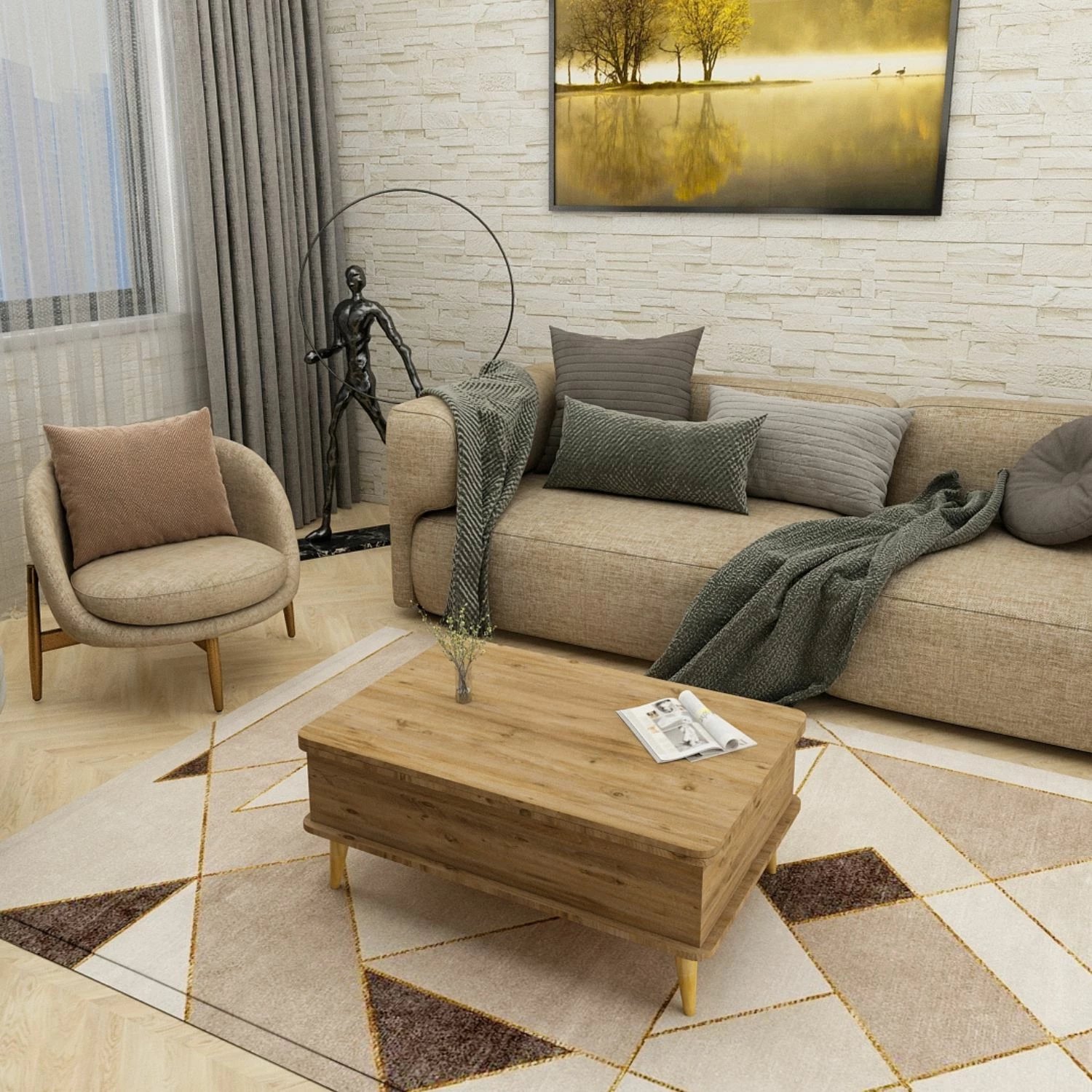 Tavolinë kafeje, ngjyrë pishe, Skye Decor, Dy Ada