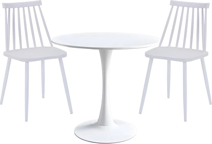 Tavolinë me karrige Elijah-Aurora I, set 3 copë, ngjyrë e bardhë, Φ60x74cm