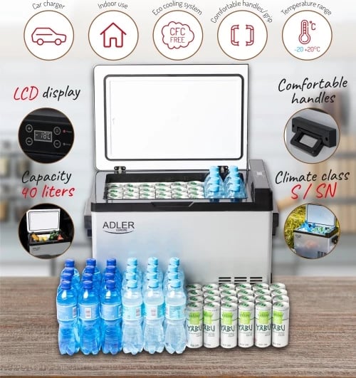 Frigorifer portativ me kompresor, Adler, AD 8081, 40L, ekran LCD, diapazon -20°C deri +20°C, gri/zi Frigorifer portativ me kompresor, Adler, AD 8081, 40L, ekran LCD, diapazon -20°C deri +20°C, gri/zi
