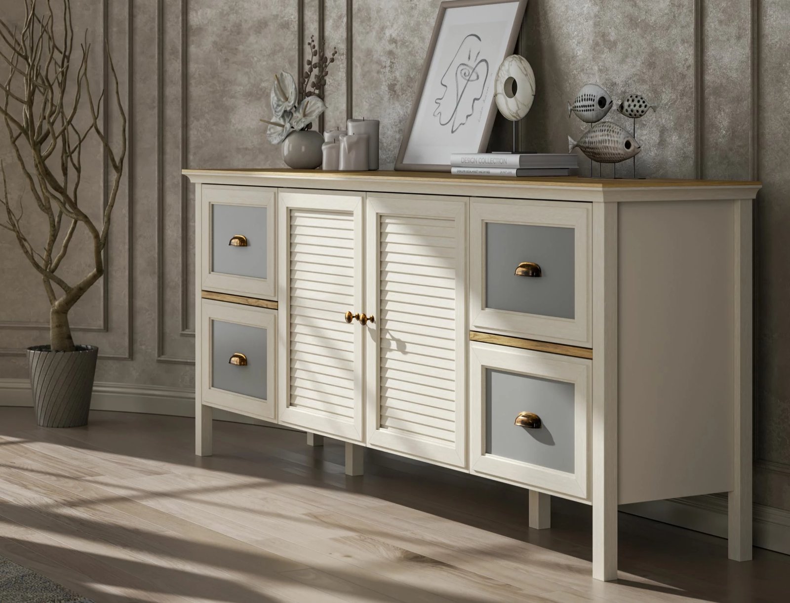 Konsol Skye Decor, krem, lis, gri, FRN-21010