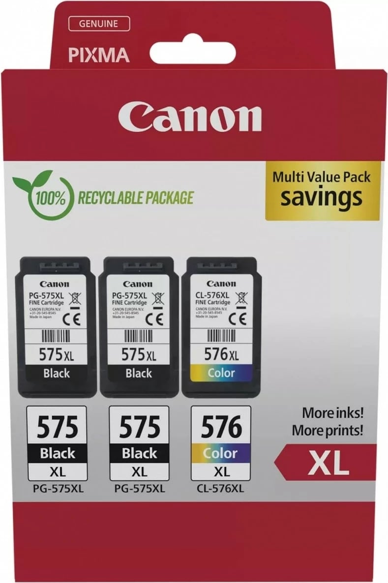Toner Canon PG-575XL x2 dhe CL-576XL, për PIXMA TS3550i/TS3551i/TR4750i/TR4751i, Set 3 copë