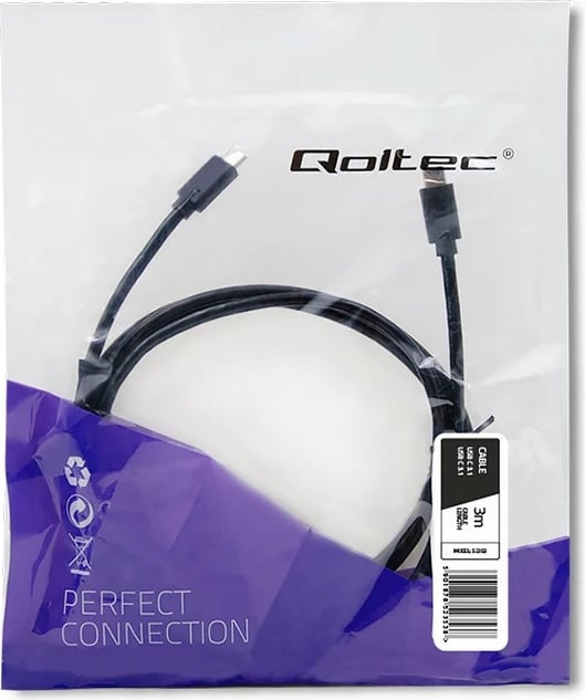 Kabllo USB Type-C Qoltec 52353, 3m, e zezë