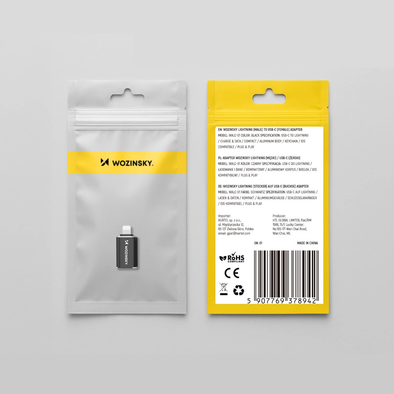 Adapter Lightning në USB-C, Wozinsky WALC-01, karikim i shpejtë dhe sinkronizim, trup alumini, e zezë