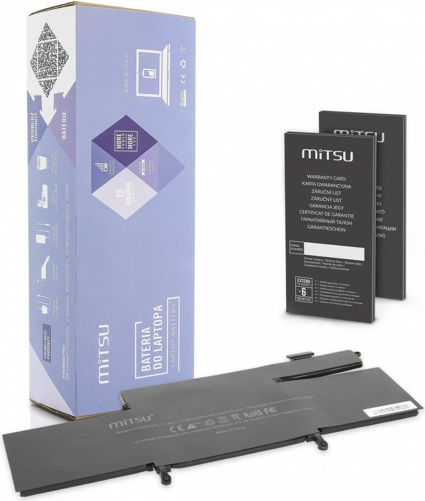 Bateri laptop Mitsu për Apple MacBook Pro 13 A1502, 7000 mAh, 11.34V, e zezë