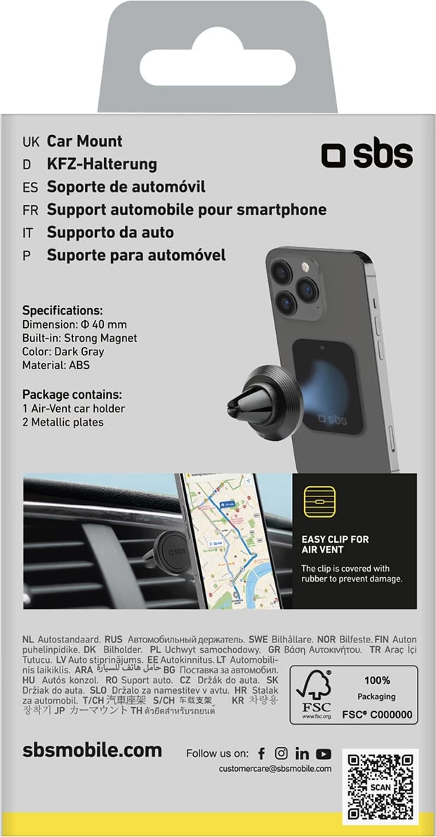 Mbajtës magnetik për celular SBS TESUPMAGMCLIP, për ventilator të makinës, i zi Mbajtës magnetik për celular SBS TESUPMAGMCLIP, për ventilator të makinës, i zi