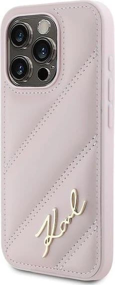 Mbështjellës Karl Lagerfeld Diagonal Quilted Script për iPhone 15 Pro, Rozë