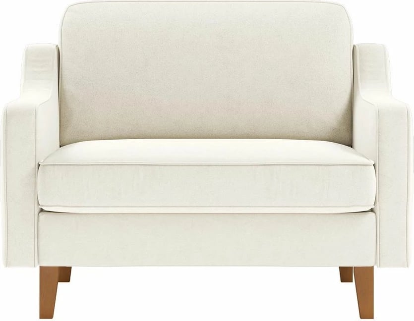 Divan një vendësh Robin, ngjyrë Milk Froth, këmbë druri Walnut