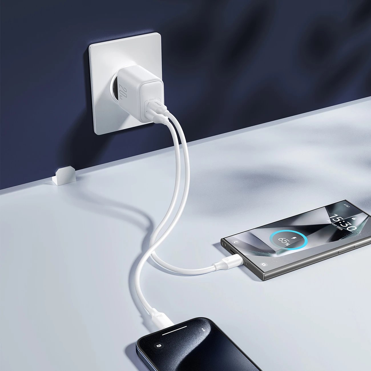 Karikues muri Joyroom JR-TCF21 20W PD/QC 3.0 2 porta USB-C/USB-A prizë UK i bardhë