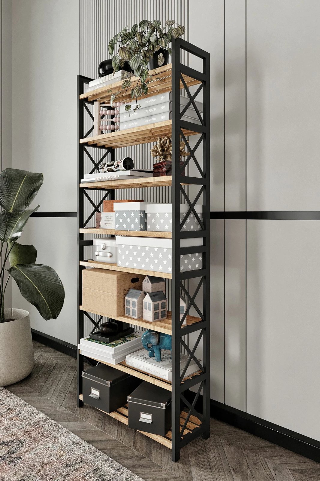 Raft multifunksional, ngjyrë e zezë, Skye Decor, plastikë, 46x128x18 cm