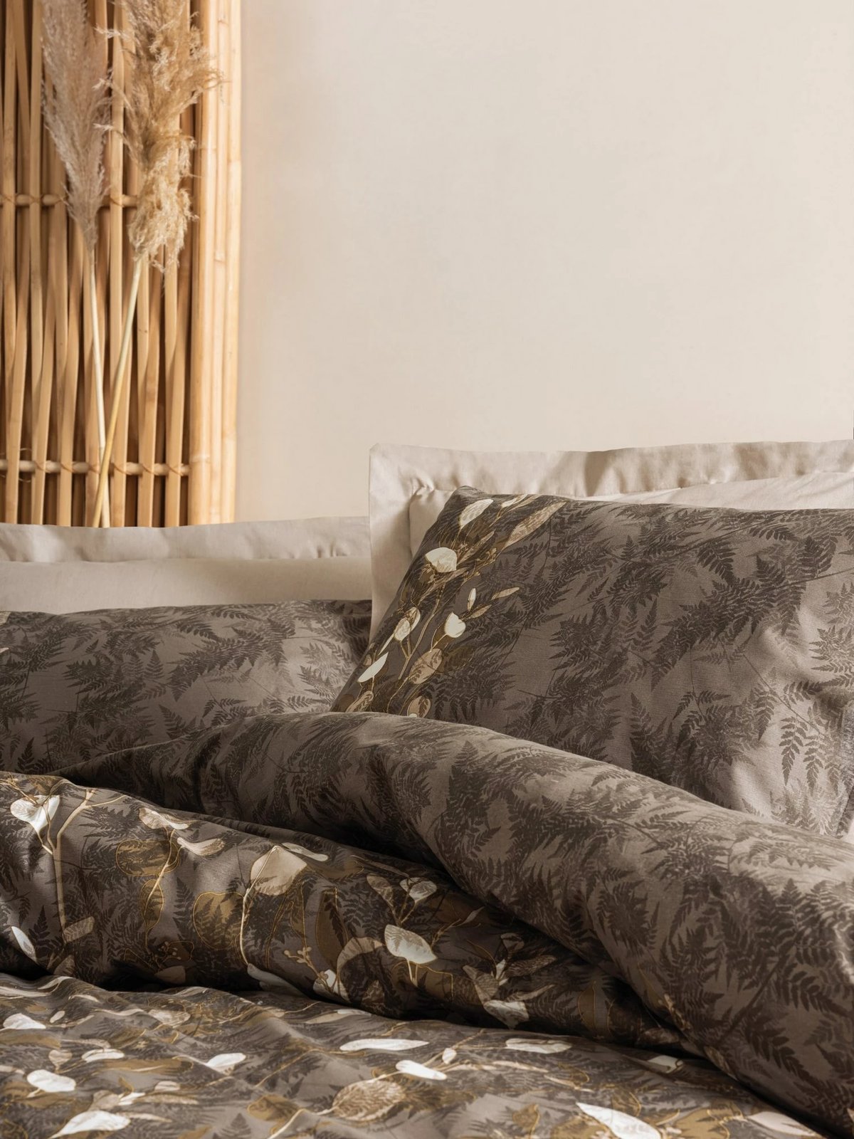 Set mbulesë për jorgan njëpersonësh, Foresta, bezhë-kafe