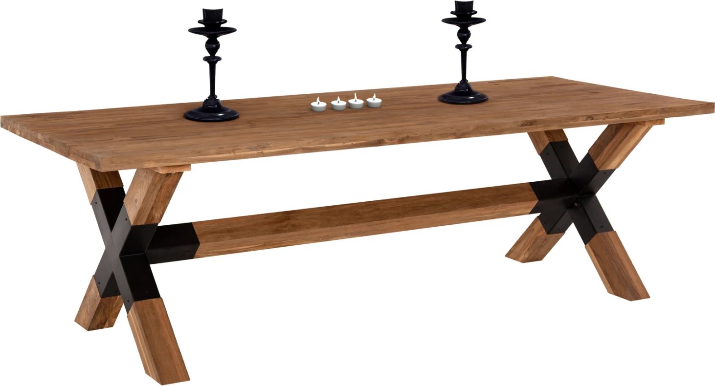 Tavolinë ngrënieje KATTE FH9557 dru TEAK i ricikluar, këmbë metalike, 250x100x78H cm