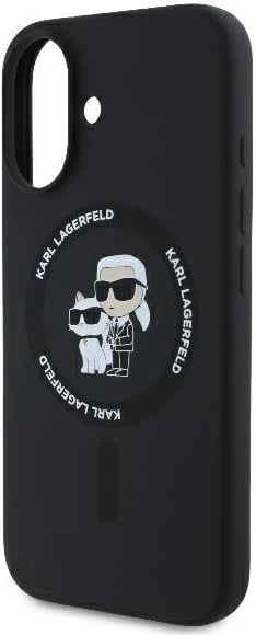 Mbështjellës Karl Lagerfeld Silicone KC Heads Ring MagSafe për iPhone 16 Plus, i zi